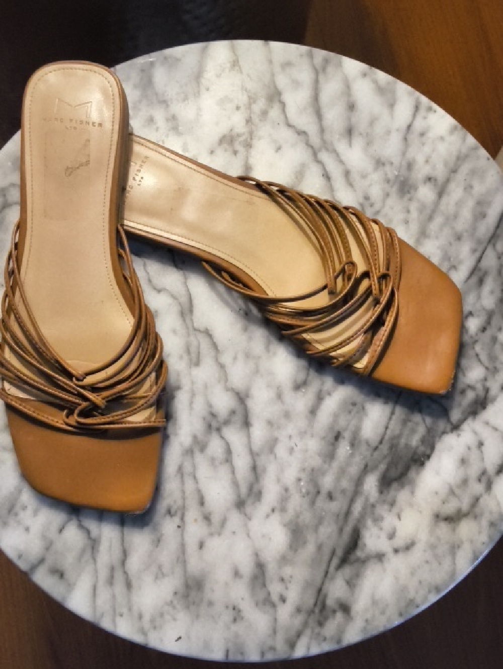 Marc Fisher Tan Brown Strappy Mule Sandals Flats 8